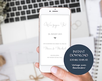 Minimal Save the Date, Digital Save the Date Card WhatsApp, Electronic Save the Date Heart, Simple Save the Date digital download