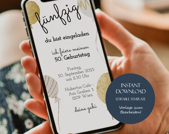 Personalized Invitation Birthday Mobile Template Download Balloons Gold fifty Phone Text Message Invite forty Birthday Invitation