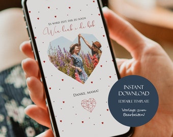 Mother's Day card in German, Best Mom card, personalized Mother's Day card, card template for Mom's birthday, digital Mother's Day card for WhatsApp