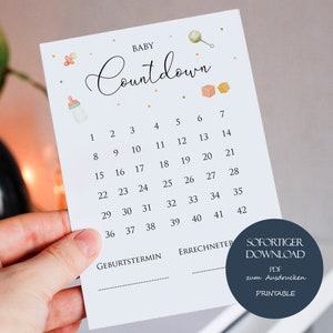Karte Baby Countdown, Kalender Schwangerschaft, DIN A6, Schwangerschaft Countdown, Baby Countdown, Schwangerschaftswochen zählen, Download