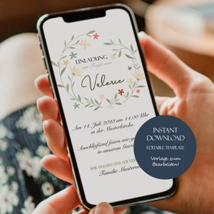 Digitale doopuitnodiging sjabloon meisje bloemen personaliseerbaar doopuitnodiging meisje bewerkbaar sjabloon doopuitnodiging bloemen downloaden