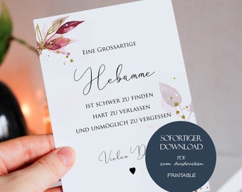 Printable midwife card, thank you midwife gift card download, A6 greeting card, midwife thank you card, birth midwife card printable