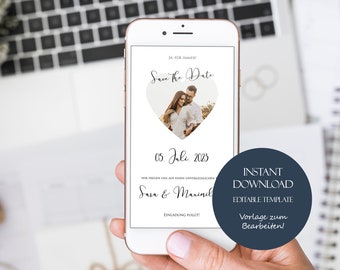 Digital Save the Date with photo, wedding, customizable, editable template, Save the Date, digital download, modern Save the Date