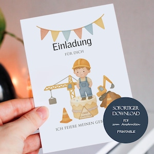 Cartes d'invitation anniversaire enfant chantier imprimable invitation anniversaire jeune ouvrier du bâtiment A6 invitation anniversaire enfant excavatrice