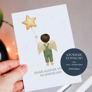 Star child mourning card boy self-printing memory condolence card A6 birth farewell card sympathy for star children immediate download