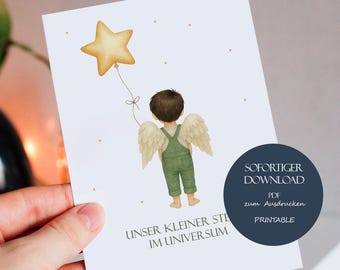 Stillborn Child Condolence Card for Boys - Print Your Own Remembrance Card, A6 Size, Birth Announcement Card, Condolences for Stillborn Children - Instant Download