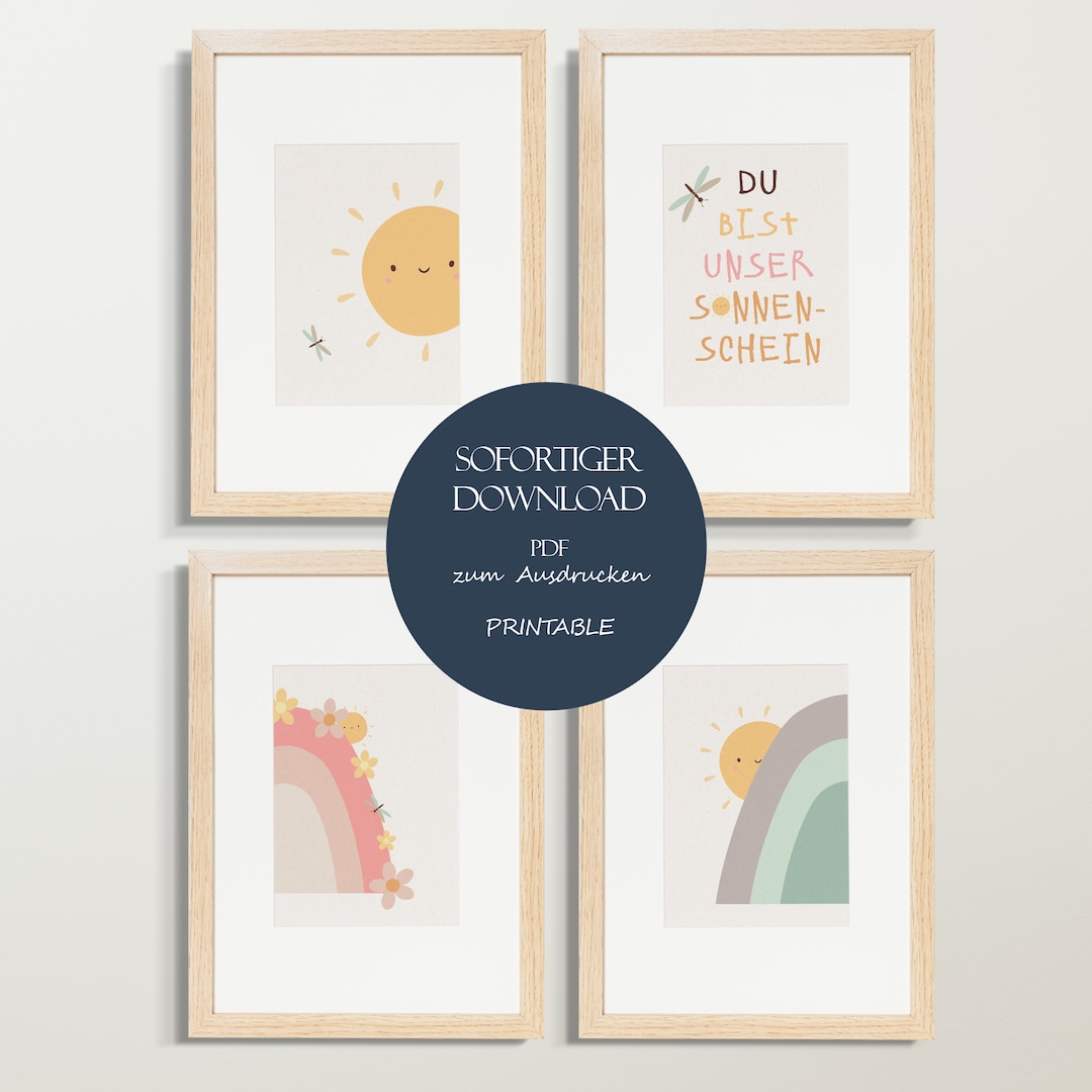 Children's Poster Set Rainbow Poster Baby Girl Nursery Poster A4 ...