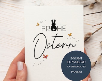 Postkarte Frohe Ostern, Ostergruss Karte A6 zum Drucken, Grusskarte Ostern, Osterkarte digitaler Download, Karte Osterhase, Ostergrüsse