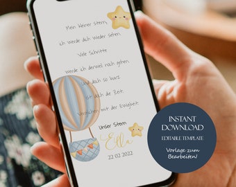 Condolence card for a stillborn child, Electronic condolence card for a stillborn child, Memorial card for a stillborn child, Digital condolence card for a stillborn child, Editable template