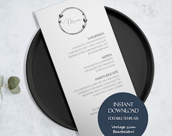Modern wedding menu, wedding menu cards, wedding menu card template, wedding menu template, printable wedding menu, menu download