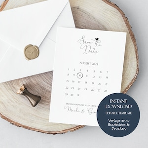 Save the Date with Calendar, Save the Date Template, Minimal Save the Date Template, DIY Save the Date Card, Modern Save the Date Download