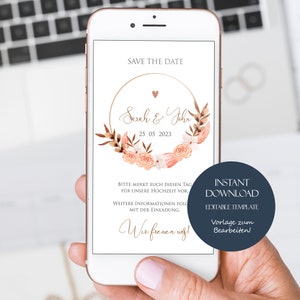Save the Date digital Boho, Vorlage Save the Date personalisiert, Save the Date Hochzeit, editierbares Template, Save the Date Boho Download