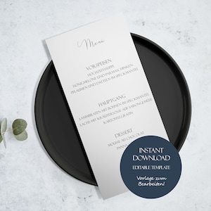 Personalisierte Menükarten für Hochzeit, Hochzeitsmenü, Menü Karte Vorlage, Elegantes Menü Kalligraphie, Menü Karten zum Drucken, editierbar