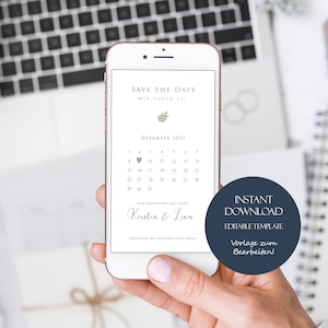 Save the Date Kalender, Digitale Save the Date Karte WhatsApp, Electronic Save the Date Calendar, Simple Save the Date digital Download