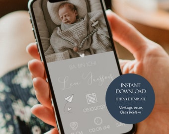 Birth announcement personalized photo, birth announcement cell phone, digital birth announcement, baby announcement digital, birth announcement neutral