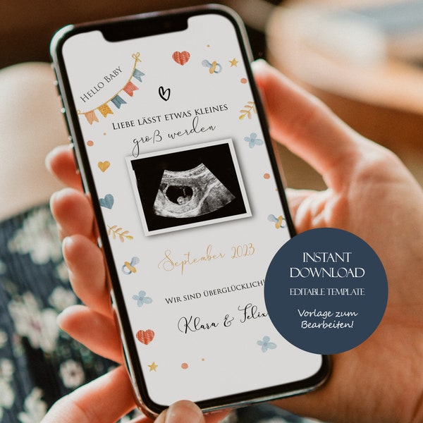 Neutral Baby Announcement Social Media, Editable Pregnancy Announcement Whatsapp, Pregnancy Announcement, Personalizable, Download