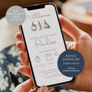 Tarjeta de nacimiento digital personalizable para anuncio de nacimiento móvil, tarjeta de nacimiento digital para WhatsApp, tarjeta de bebé personalizada para niño, Hola