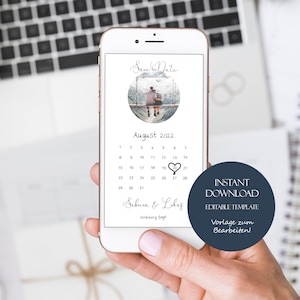 Save the Date Karte, Hochzeitsankündigung, Save the Date mit Kalender, Personalisierbar, Save the Date mit Foto, Save the Date Template