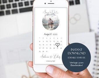 Save the Date card, wedding announcement, Save the Date with calendar, customizable, Save the Date with photo, Save the Date template