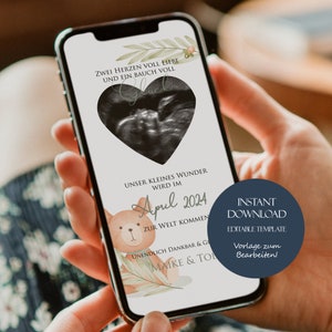Neutrale Baby-Ankündigung für Handy, Editable Pregnancy Announcement, Schwangerschaft verkünden, Schwangerschaftsanzeige digital Vorlage