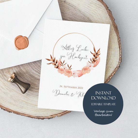 Glückwunschkarte Zur Hochzeit Boho Hochzeitskarte Etsy