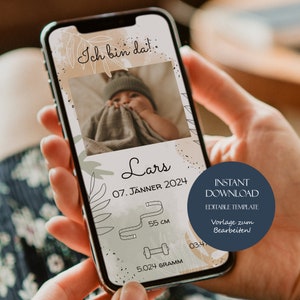 Faire-part de naissance neutre personnalisé, faire-part naissance, faire-part naissance numérique pour mobile, faire-part bébé numérique, carte naissance WhatsApp