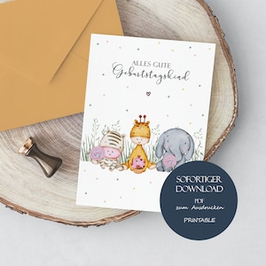 Tarjeta de cumpleaños infantil, tarjeta de cumpleaños de animales de safari, tarjeta A6 "Feliz cumpleaños niño", tarjeta de cumpleaños infantil, cumpleaños de bebé