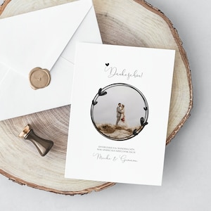Schlichte Dankeskarte zur Hochzeit, Hochzeit editable Template, Hochzeitskarte mit Foto, Personalisierbare Dankeskarte mit Foto zum Drucken