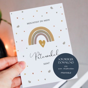 Karte „Möchtest du mein Patenonkel sein?“, Karte Patenonkel fragen, Taufe, Ankündigung Schwangerschaft, Baby, A6, Download