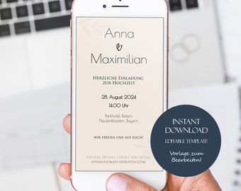 Minimalist electronic wedding invitation, modern online invitations, save the date digital, invitation whatsapp, digital download