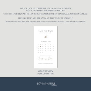 May include: A save the date card with a calendar featuring December 2023. The card is light blue with a brown leaf design and the text "Save the Date" and "Wir sagen ja". The date "December 2023" is highlighted with a heart on the 9th. The names "Kerstin & Lian" are written in cursive at the bottom of the card.