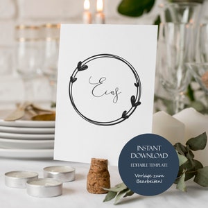 Table numbers wedding template, minimalist table number wedding, table number printable, table number template, wedding place card numbers