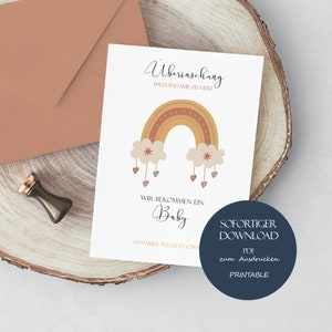 Karte Schwangerschaft verkünden, Karte A6 „Wir bekommen ein Baby“, Ankündigung Schwangerschaft, Verkündung bei Freunden, Template, Download