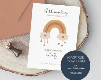 Announce pregnancy card, A6 card “We are having a baby”, pregnancy announcement, announcement to friends, template, download