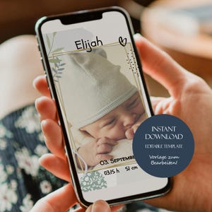 Personalisierbare elektronische Geburtsanzeige mit Foto – Geschlechtsneutrales Design | Sofortiger Download | Baby Announcement Template