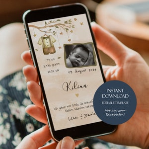 Tarjeta de nacimiento digital niño WhatsApp anuncio de nacimiento niño con foto anuncio de nacimiento de bebé ecard anuncio de nacimiento personalizable móvil