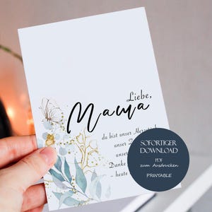 Tarjeta de regalo para mamá, postal A6, tarjeta de felicitación "Querida mamá", idea de regalo imprimible para el Día de la Madre, inserto de regalo para mamá, mensaje para el Día de la Madre, descarga