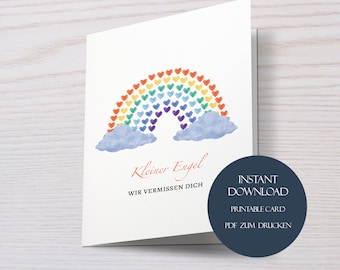 Rainbow sympathy card for stillborn children, fold-out card for printing, memorial card for stillborn children, condolence card for children, sympathy card for children, digital download