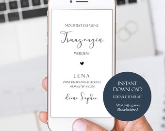 Will you be my maid of honor? Personalized digital card asking my maid of honor, editable template.