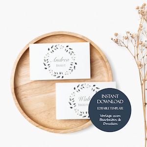 Eucalyptus wedding place cards, personalized name cards, wedding table decoration, greenery name cards, place cards, editable template