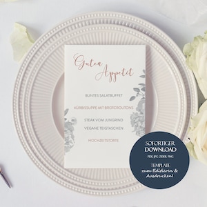 Menükarten Hochzeit, Menu Instant Download, Printable and Editable Template Menu Card, Hochzeitsmenü Vorlage zum Drucken, DIY Wedding Menu