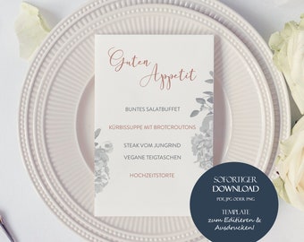 Cartes de menu de mariage, téléchargement instantané de menu, carte de menu modèle imprimable et modifiable, modèle de menu de mariage pour l’impression, menu de mariage DIY