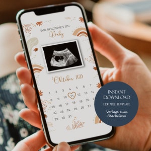 Neutrale Baby-Ankündigung Social Media, Editable Pregnancy Announcement Whatsapp, Schwangerschaft verkünden, Baby Fälligkeitskalender