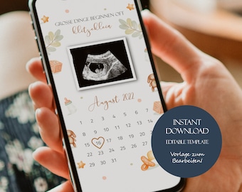 Neutral baby announcement, social media, editable pregnancy announcement, WhatsApp pregnancy announcement, baby due date calendar, baby news
