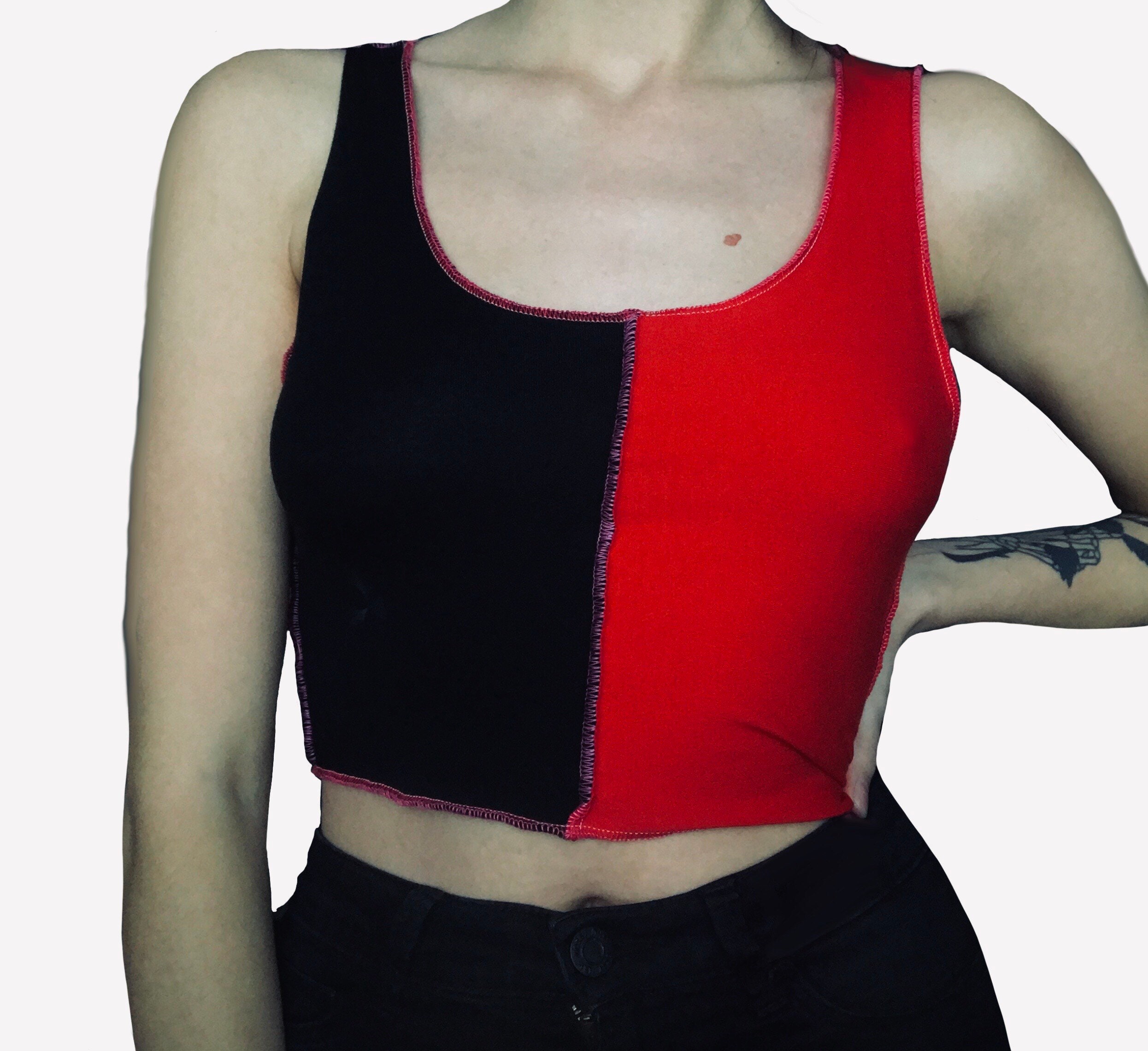 Half And Half Black Red Crop Top Etsy Half And Half Black Red Crop Top Etsy