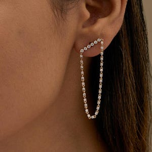Lab Grown Diamond Bar Studs, 14K Solid Gold Moissanite Long Chain Earrings, Minimalist Dainty Chain Bar Studs, Everyday Party Look,