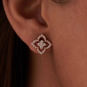 Lab Diamond Flower Stud Earrings, Moissanite Clover Earrings, 14k Gold / Gold Plated / Silver, Minimal Bridal Jewelry, Dainty Gift for Her
