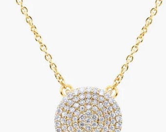 Moissanite Circle Pendant Necklace, 14K Gold Halo Disc Necklace, Dainty Moissanite  Necklace, Minimalist Statement Necklace, Wedding Gift