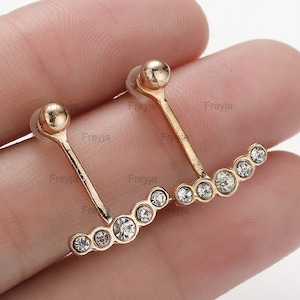 Minimalist Ear Jacket Earrings 14K Gold Ball &  Dangle Moissanite Diamond Bar Stud Earrings Anniversary Jewelry Gift For Women Birthday Gift