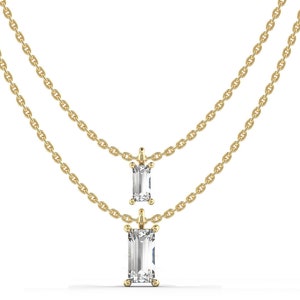 Baguette Necklace, Solitaire Diamond Necklace,  Bar Necklace, Moissanite Necklace, Layering Necklace, Baguette Jewelry, 14K Gold Necklace
